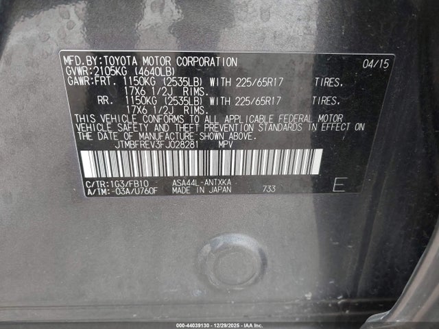 Toyota RAV4 LE 2015 JTMBFREV3FJ028281 Image 9