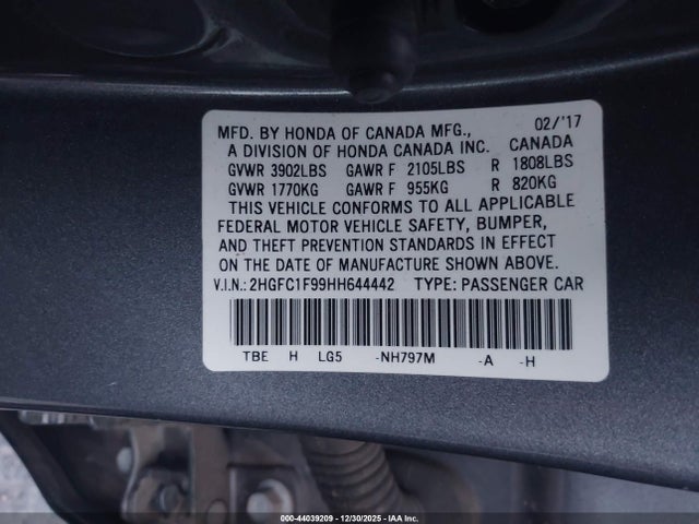 2HGFC1F99HH644442 Honda Civic Touring