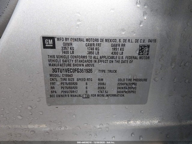 GMC Sierra 1500 Slt 2015 3GTU1VEC0FG361926 Image 9