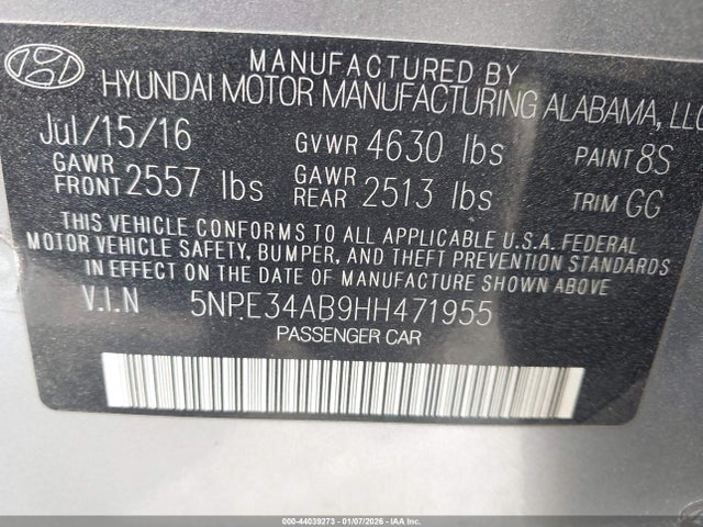 Aukcja sprzedaży 2017 Hyundai Sonata Sport 2.0t, vin: 5NPE34AB9HH471955, numer aukcji: 44039273