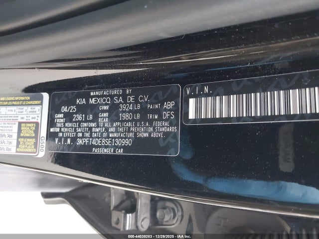 Aukcja sprzedaży 2025 Kia K4 Lxs, vin: 3KPFT4DE8SE130990, numer aukcji: 44039283