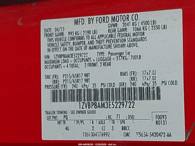 1ZVBP8AM3E5229722 Ford Mustang V6 Premium
