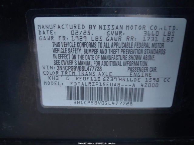 3N1CP5BV0SL477728 Nissan Kicks Play S