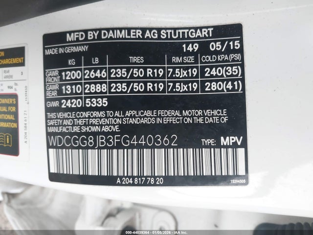 WDCGG8JB3FG440362 Mercedes-Benz Glk 350 4matic