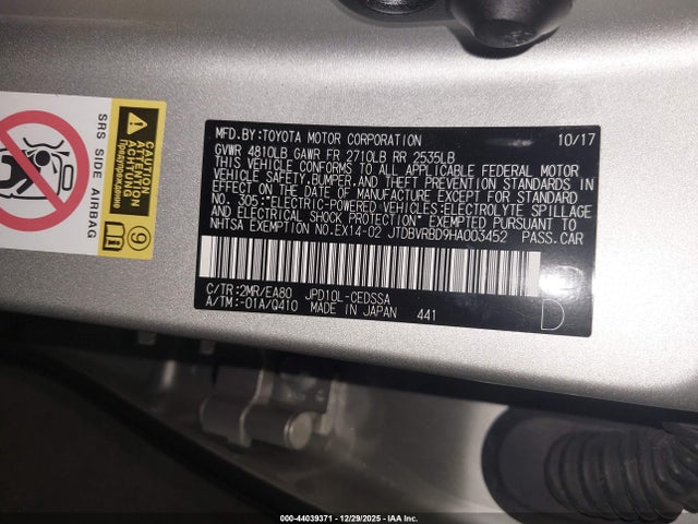 Toyota Mirai 2017 JTDBVRBD9HA003452 Image 9