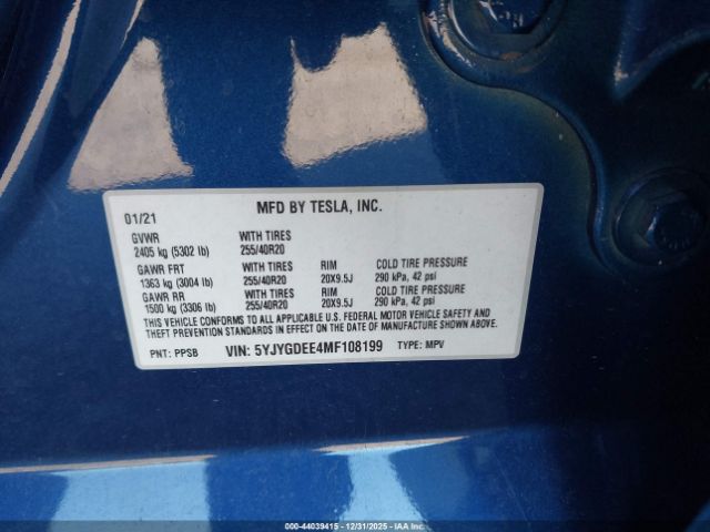 2021 TESLA MODEL Y 5YJYGDEE4MF108199 Photo 8