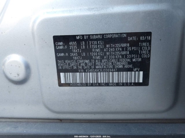 4S4BSANC8J3309447 Subaru Outback 2.5i Limited
