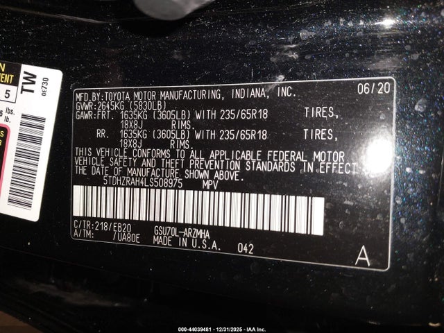Toyota Highlander Xle 2020 5TDHZRAH4LS508975 Image 9