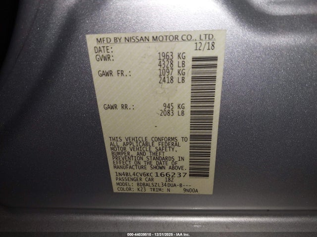 2019 NISSAN ALTIMA 1N4BL4CV6KC166237 Photo 8