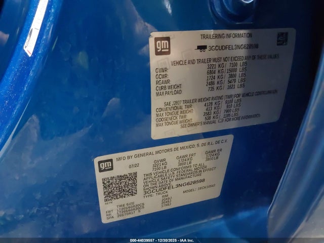 3GCUDFEL3NG628598 Chevrolet Silverado 1500 4wd Short Bed Lt Trail Boss