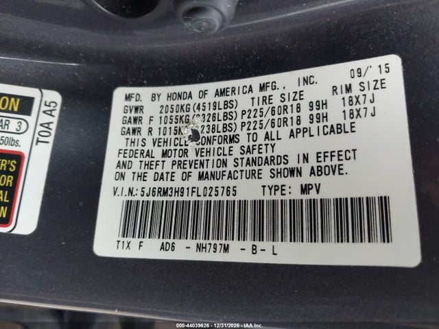 Honda Cr-v Touring 2015 5J6RM3H91FL025765 Image 9