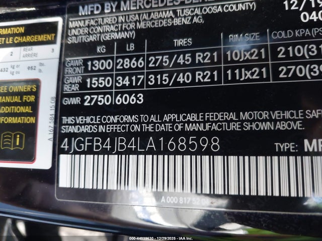 4JGFB4JB4LA168598 Mercedes-Benz GLE 350