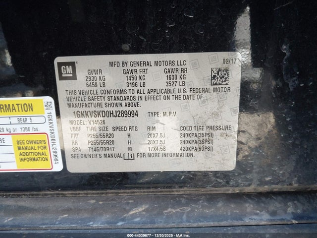 1GKKVSKD0HJ289994 GMC Acadia Limited