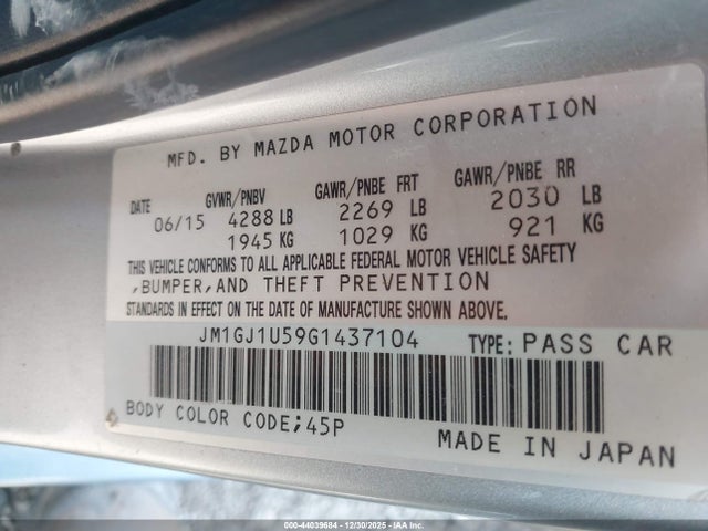 Aukcja sprzedaży 2016 Mazda Mazda6 I Sport, vin: JM1GJ1U59G1437104, numer aukcji: 44039684