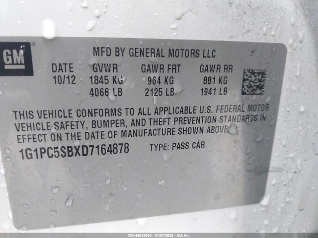 2013 Chevrolet Cruze 1lt Auto მანქანა იყიდება აუქციონზე, vin: 1G1PC5SBXD7164878, აუქციონის ნომერი: 44039690