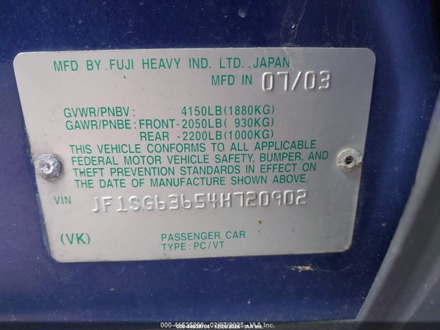 2004 Subaru Forester 2.5xs მანქანა იყიდება აუქციონზე, vin: JF1SG65604H703969, აუქციონის ნომერი: 44039704