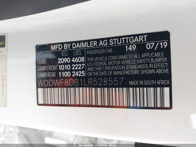 Aukcja sprzedaży 2020 Mercedes-benz C 300, vin: WDDWF8DB1LR528557, numer aukcji: 44039706