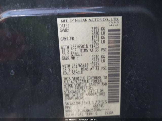 5N1AZ2MH3JN117755 Nissan MURANO SV