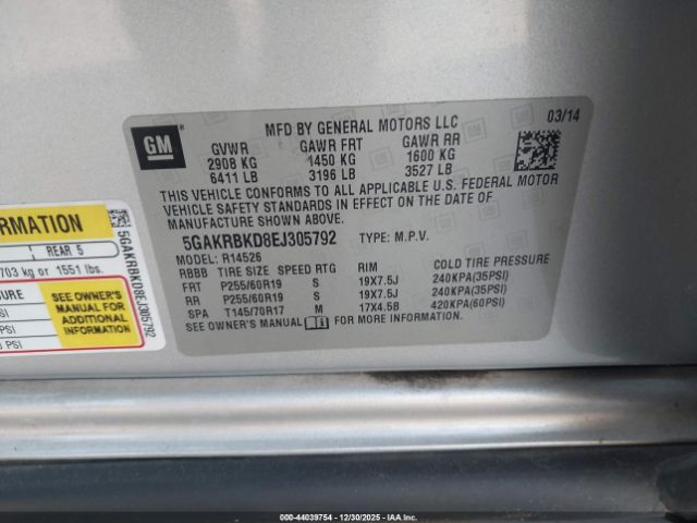 2014 BUICK ENCLAVE 5GAKRBKD8EJ305792 Photo 8