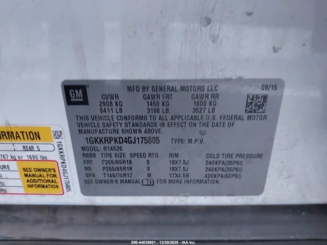1GKKRPKD4GJ175805 GMC Acadia Sle-2