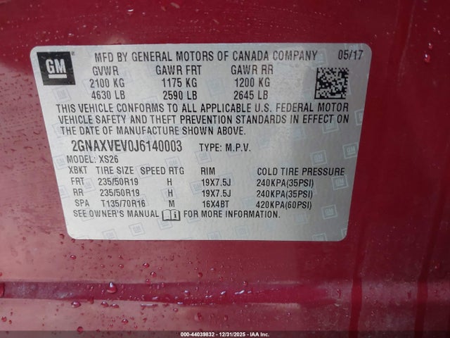 2GNAXVEV0J6140003 Chevrolet Equinox Premier