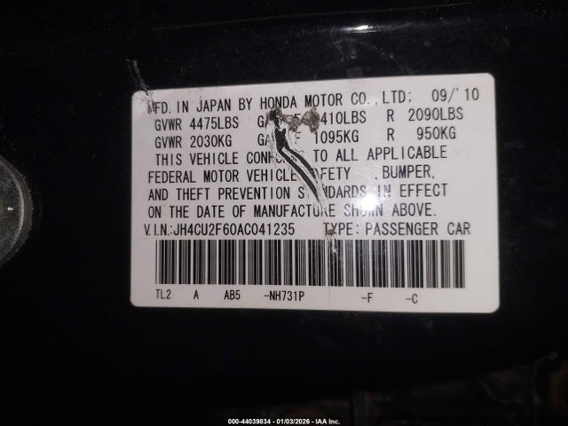 Aukcja sprzedaży 2010 Acura Tsx 2.4, vin: JH4CU2F60AC041235, numer aukcji: 44039834
