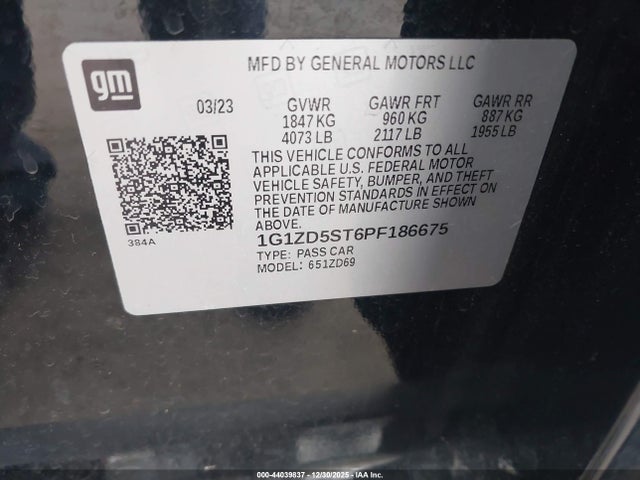 1G1ZD5ST6PF186675 Chevrolet Malibu Fwd 1lt
