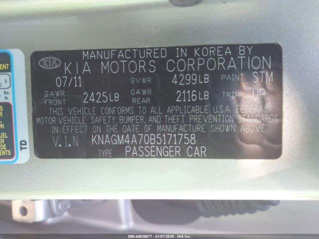 2011 KIA OPTIMA KNAGM4A70B5171758 Photo 8
