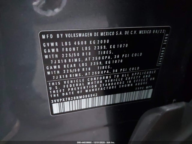 3VVPX7B28NM086942 Volkswagen Taos 1.5t Se