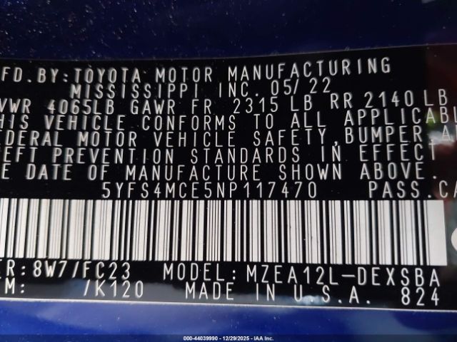 2022 TOYOTA COROLLA 5YFS4MCE5NP117470 Photo 8