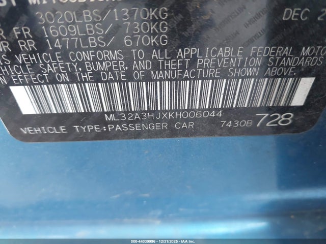 2019 MITSUBISHI MIRAGE ML32A3HJXKH006044 Photo 8