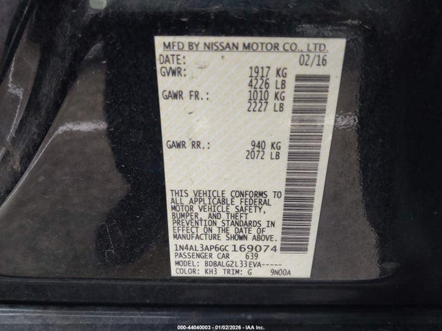 1N4AL3AP6GC169074 Nissan Altima 2.5/2.5 S/2.5 Sl/2.5 Sr/2.5 Sv