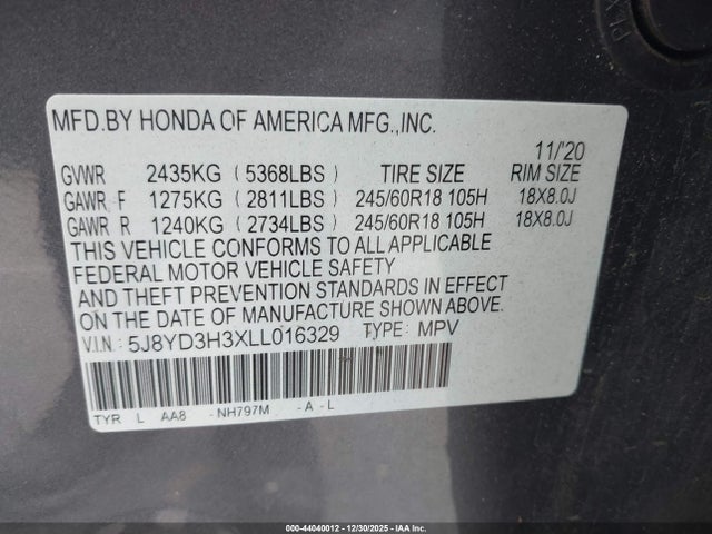 5J8YD3H3XLL016329 Acura Mdx Standard