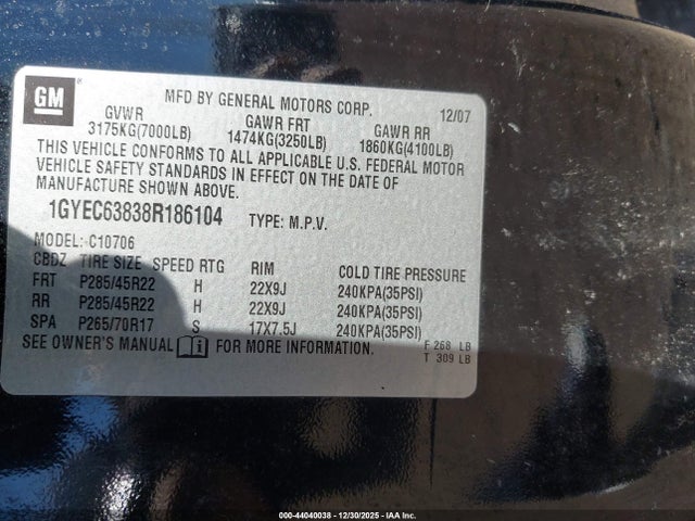 2008 CADILLAC ESCALADE 1GYEC63838R186104 Photo 8