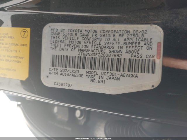 2002 LEXUS LS 430 JTHBN30F220087692 Photo 8