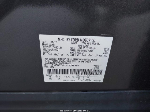 Ford EXPLORER XLT 2017 1FM5K7D82HGD55355 Image 9