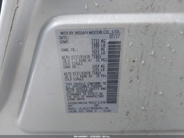 Nissan Pathfinder Sv 2017 5N1DR2MN2HC902339 Image 9