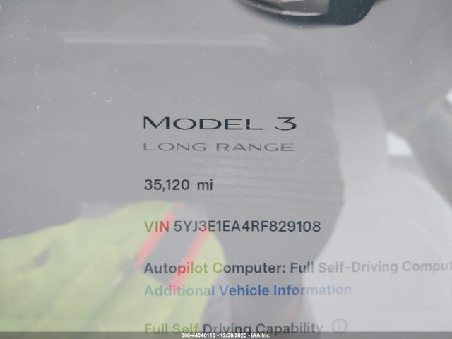 44040110 :رقم المزاد ، 5YJ3E1EA4RF829108 vin ، 2024 Tesla Model 3 Long Range Dual Motor All-wheel Drive/rear-wheel Drive مزاد بيع