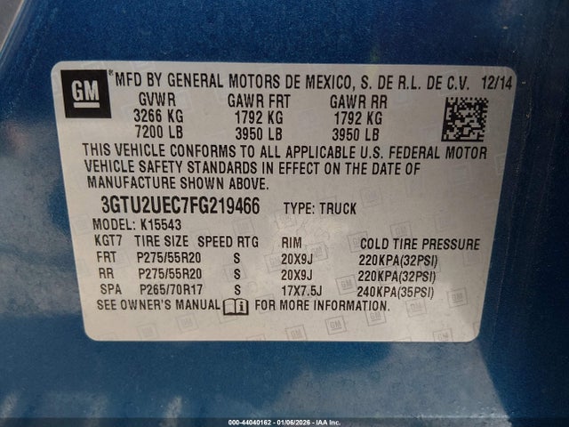 Aukcja sprzedaży 2015 Gmc Sierra 1500 Sle, vin: 3GTU2UEC7FG219466, numer aukcji: 44040162