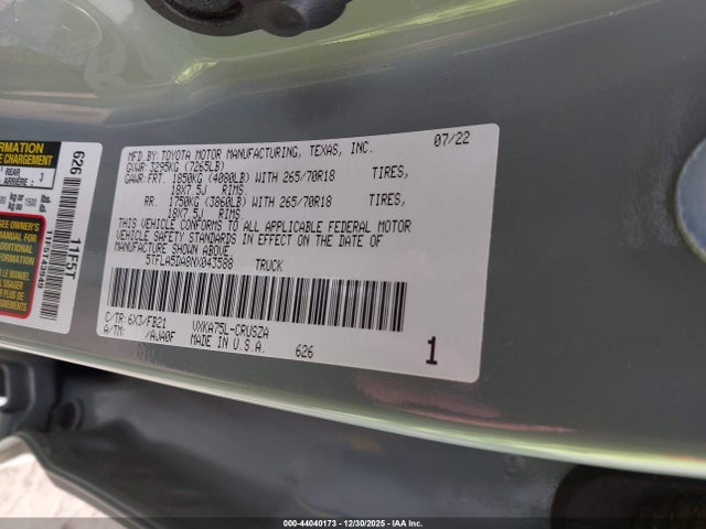 Toyota Tundra Sr5 2022 5TFLA5DA8NX043588 Image 9