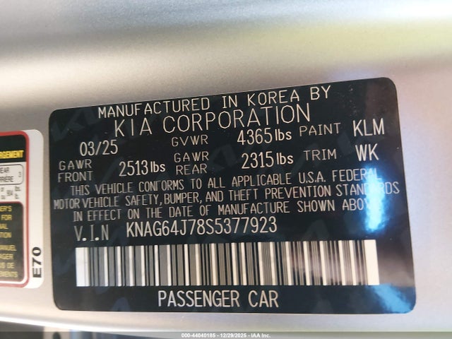 KNAG64J78S5377923 KIA K5 Gt-line