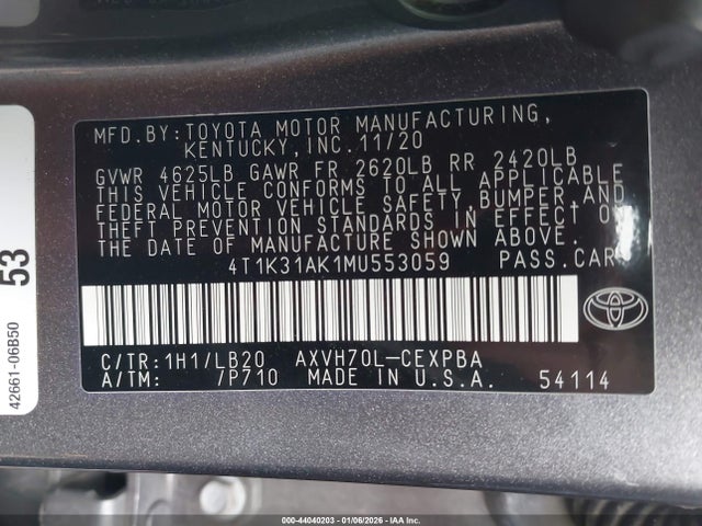 4T1K31AK1MU553059 Toyota Camry Xse Hybrid