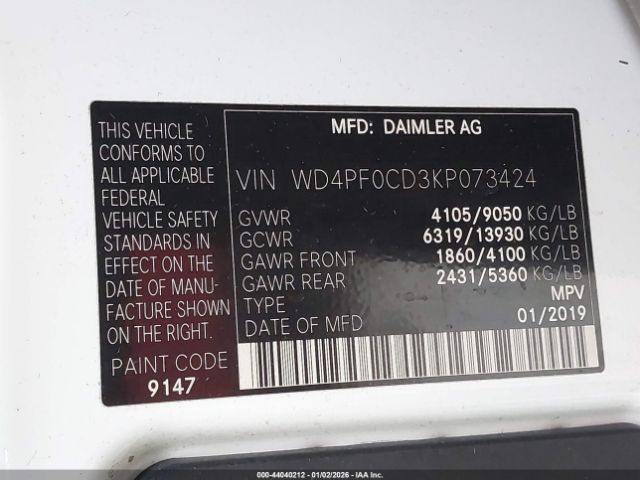 2019 MERCEDES-BENZ SPRINTER 2500 WD4PF0CD3KP073424 Photo 8