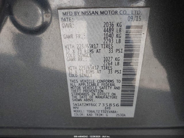 Nissan ROGUE SV 2016 5N1AT2MT6GC735856 Image 9