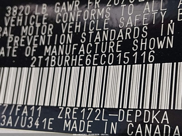 Toyota COROLLA L 2014 2T1BURHE6EC015116 Image 9