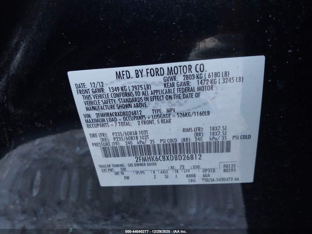 Продаж на аукціоні авто 2013 Ford Flex Sel, vin: 2FMHK6C8XDBD26812, номер лоту: 44040277