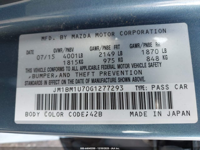 JM1BM1U70G1277293 Mazda Mazda3 I Sport