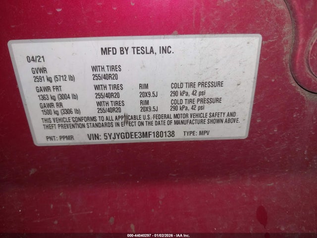 2021 TESLA MODEL Y 5YJYGDEE3MF180138 Photo 8