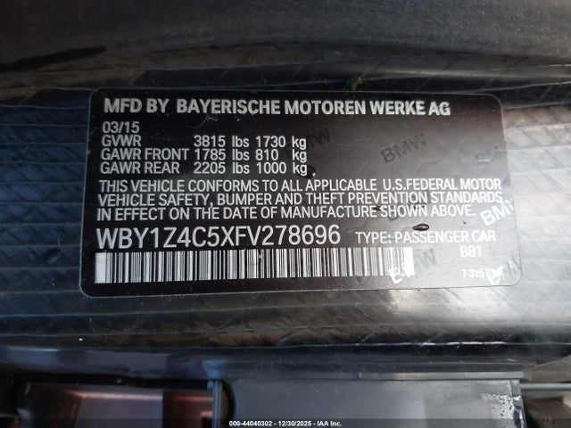 WBY1Z4C5XFV278696 BMW I3 Base W/range Extender