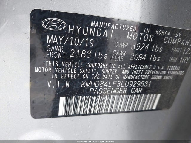 KMHD84LF3LU929531 Hyundai Elantra Value Edition